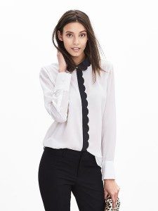 Corporate Catwalk: Scalloped White Silk Blouse