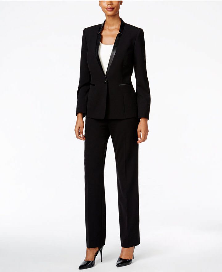 Wear to Work: Faux-Leather Trim Pantsuit
